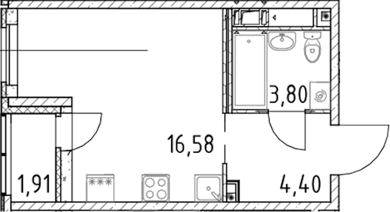 Квартира студия 24.78 м², 14/17 эт., ЖК «Город Первых»